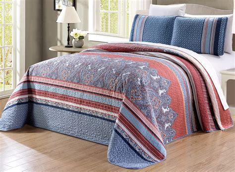 Exclusive 3-Piece Oversize King (115" X 95") Quilt Set Microfur Bedspread Coverlet Fine Printed Warm Winter Bed Cover (Pale Blue, Light Grey, Paisley)