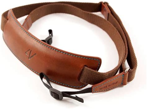 4V Design Lusso Tuscany Leather Medium Handmade Leather Camera Strap w/Universal Fit Kit, Brown/Cyan (2MP01BVV2330)