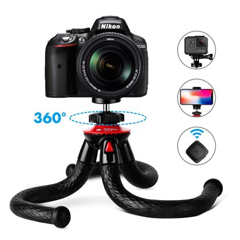 Fotopro Flexible Phone Tripod, Camera Tripod with Bluetooth Remote for iPhone Xs Max, Samsung Galaxy S9, Huawei P20 Pro, Camera Stand for Mirrorless DSLR Sony Nikon Canon/Tricolor