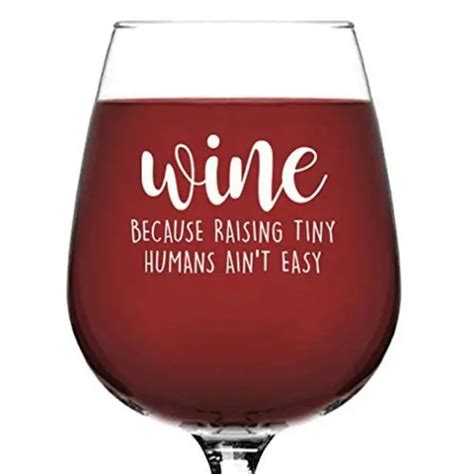 Funny Wine Glass: Raising Tiny Humans - Best Christmas Gifts for Women, Mom, Her, Dad - Unique Xmas Gag Gift Idea for Wife from Husband - Fun Novelty Bday Present for New Mom, Mother, Daughter, Men