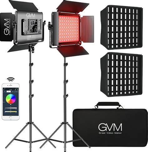 ✳ GVM Led Video Lighting Kit, 2 Pack with Digital Screen 3200K~5600K High Brightness Video Lighting with Stand Dimmable Bi-Color Led Light Panel for YouTube Studio Outdoor Photography Video Shooting