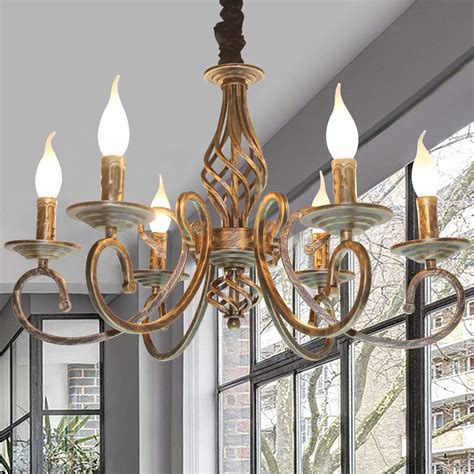 Ganeed French Country Chandelier,6-Light White Candle-Style Chandeliers,Vintage Metal Pendant Chandelier Ceiling Pendant Lighting Fixture for Dinner Table,Island Kitchen,Living Room