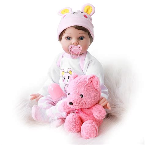 Buy 2 get 3 Justtoyou Reborn Baby Dolls Girl 22 Inch Realistic Silicone Baby Doll, Weighed Reborn Girl Doll in Pink Outfit, 9-Piece Set