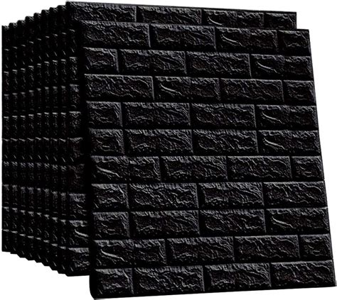 LEISIME 3D Wall Sticker Self-Adhesive Wall Panels Waterproof PE Foam White Wallpaper for Living Room TV Wall and Home Decor (Black Brick 10Pack - 58 Sq Ft)