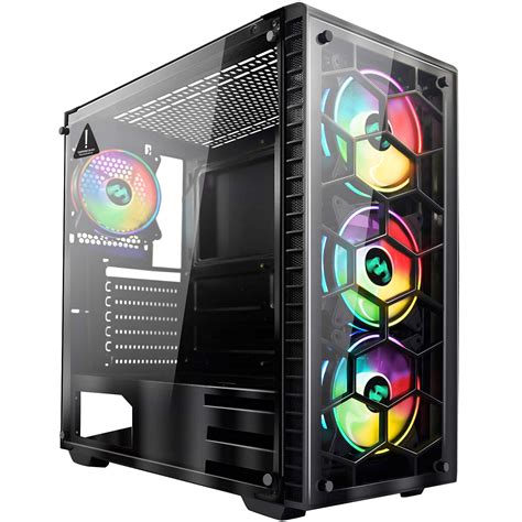 Creative Product MUSETEX ATX Mid Tower Gaming Computer Case 6 RGB LED Fans 2 Translucent Tempered Glass Panels USB 3.0 Port,Cable Management/Airflow, Gaming Style Window Case (903N4(4PCS RGB Fans))