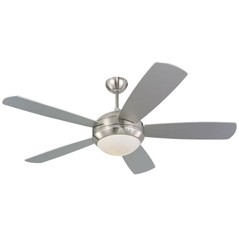 Monte Carlo 5DIW52PBSD Discus 52" Outdoor Ceiling Fan with LED Light and Pull Chain, 5 Blades, Painted Brushed Steel