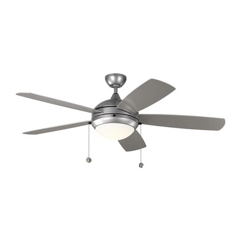 Monte Carlo 5DIW52PBSD Discus 52" Outdoor Ceiling Fan with LED Light and Pull Chain, 5 Blades, Painted Brushed Steel