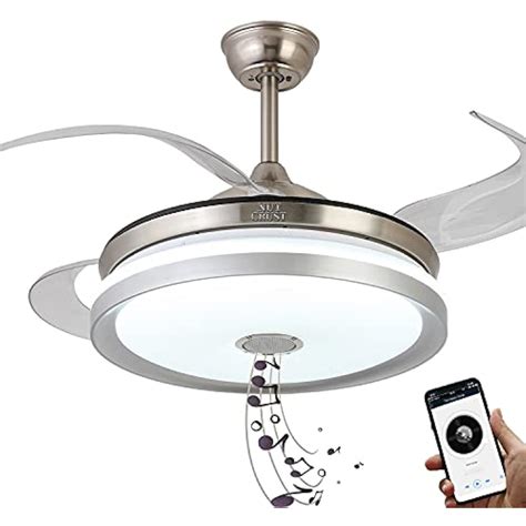 Buy 1 get 1 NUTCRUST Retractable Modern Ceiling Fan with Light and Bluetooth Speaker, 7 Colors Change Bluetooth Speaker Music Player Modern Ceiling Fan Chandelier with Remote Control 42 Inch 36W