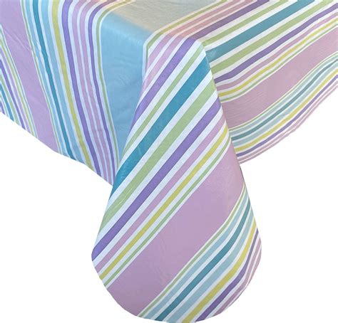 Newbridge Easter and Spring Contemporary Stripe Indoor/Outdoor Fabric Tablecloth - Mauve and Green Bold Stripe Stain Resistant and No Iron Tablecloth, 60 Inch X 120 Inch Oblong/Rectangular