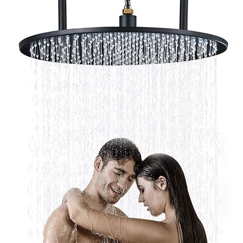 Senlesen Bathroom 20-inch Round Rainfall Top Shower Head Ceiling Mounted Black Color
