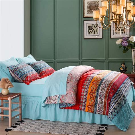 SexyTown-Bohemian King Size Comforter Set,Boho Chic Exotic Striped Bedding Set ,100% Brushed Cotton Retro Printing Bed Comforters 3-Piece (King)