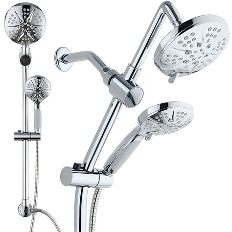 Flash Deals - 50% OFF Spa Station 34" Adjustable Drill-Free Slide Bar with 48-setting Showerhead Combo & Height Extension Arm / 3-way Rain & Handheld Shower Head/Low Reach Diverter/Stainless Steel Hose/Chrome