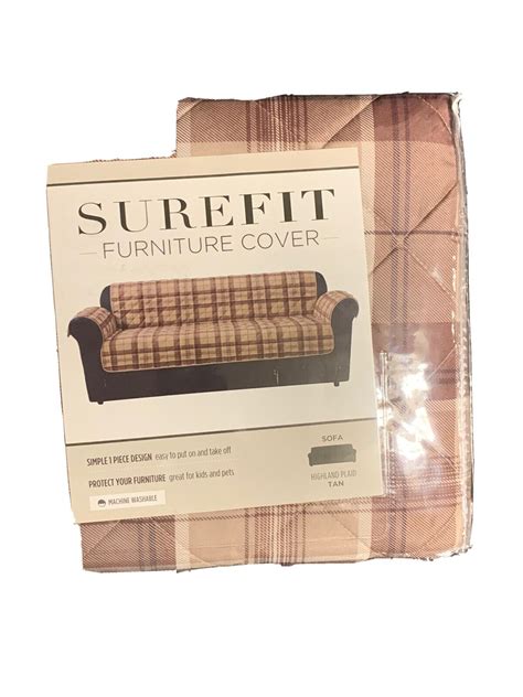 Buy 2 get 3 Sure Fit Highland Plaid Tan Sofa Furniture Cover
