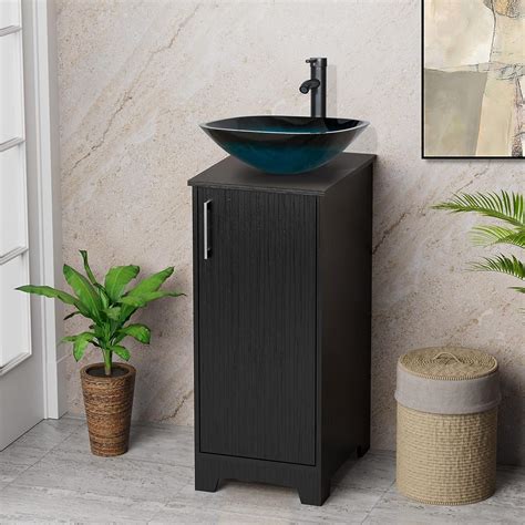 Greatest Product U-Eway 13 inch Black Bathroom Vanity and Sink Combo & Ceramic Vessel Sink & 1.5 GPM Water Save Faucet & Solid Brass Pop Up Drain,Single Small Bathroom (B08 Vanity)