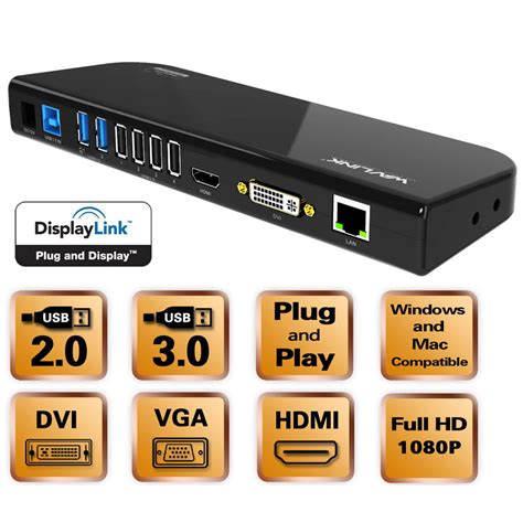 WAVLINK USB 3.0 Universal Docking Station,Dual Monitor Display HDMI & DVI/VGA, Gigabit Ethernet, Audio Mic Interface, 6 USB 3.0 Ports for Laptop, Tablets, Ultrabook, More Efficient Home Office